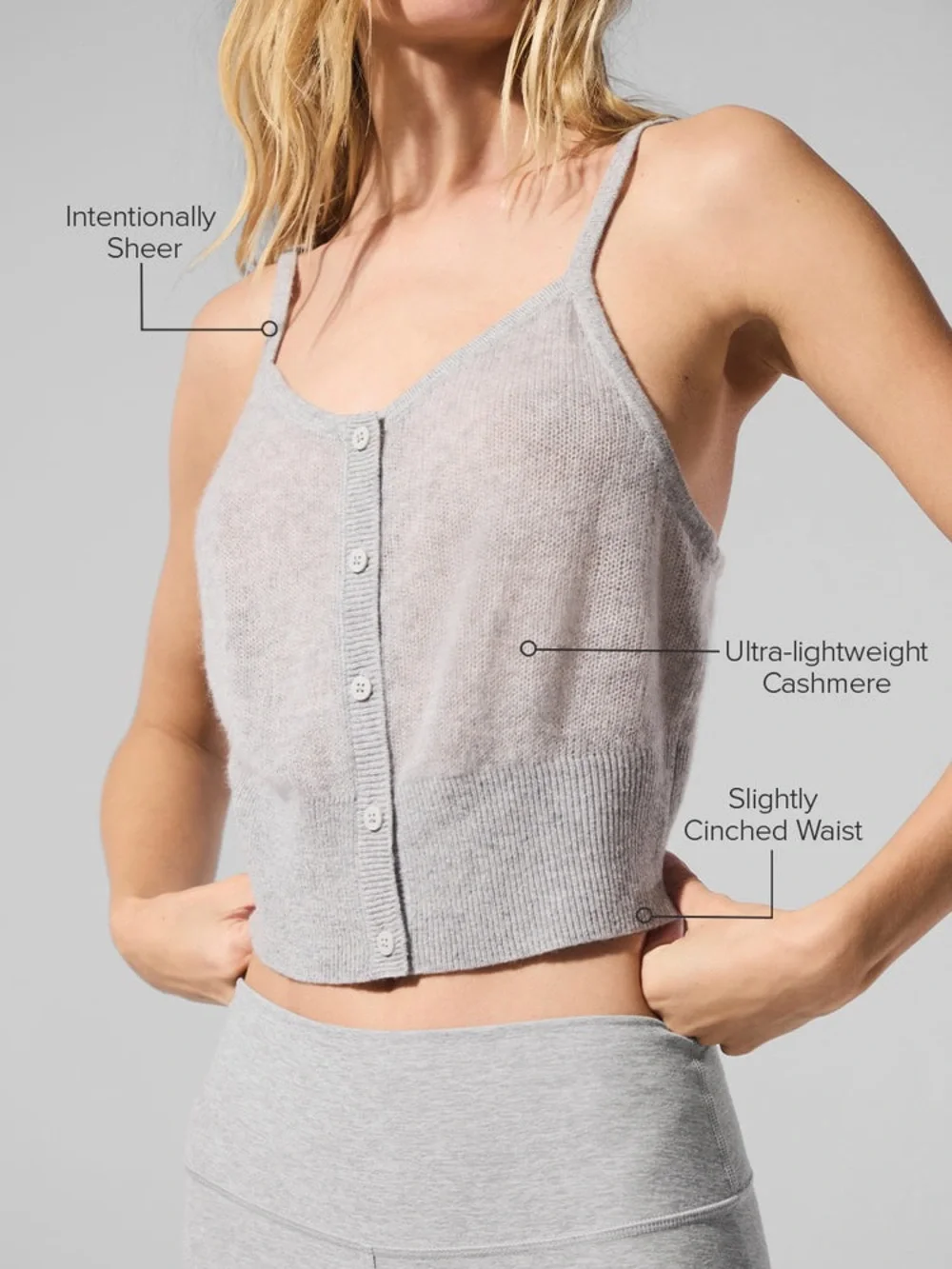 ALO Yoga Light Gray Cashmere Button-Front Tank
